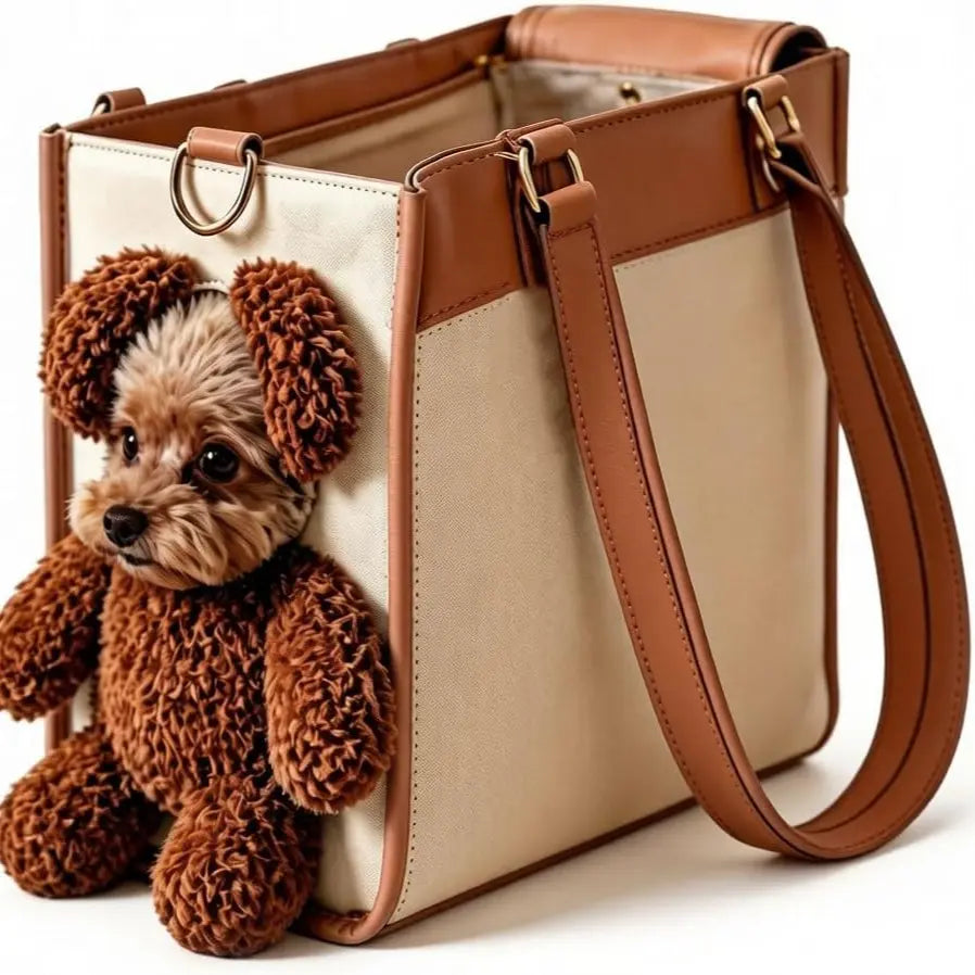 Teddy Carrier Bag for Dogs and Cats, Teddy Bear Dog Carrier Bag, Portable PU Leather Shoulder Tote,2 in 1 Multifunctional Pet Handbag with Plush Ears, Portable Convenient