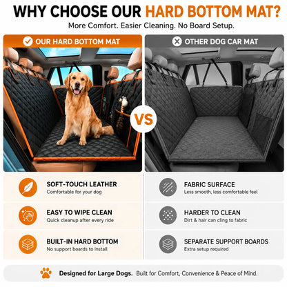 NEW! Hard Bottom Dog Car Seat Cover – Waterproof Scratchproof Back Seat Extender with Side Flaps & Storage Bags, Non-Slip 600D Oxford for Cars Suvs Trucks