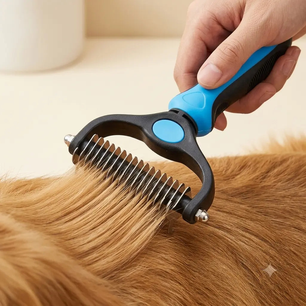 Double-Sided Detangler Comb for Cats and Dogs, Stainless Steel Pet Grooming Tool with Sectioning Comb - Detangles Fur, Brush Fleece, Ideal for Teddy/Poodle Coats, Groomer Tools, Reduces Shed
