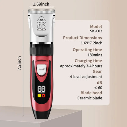 KALHELA Rechargeable Cordless Dog Clippers - Low Noise, Low Vibration, LCD Digital Display Grooming Kit with Deodorant Plastic Combs, Universal Pet Hair Trimmer for Dogs, Rabbits (Small & Large), Cells