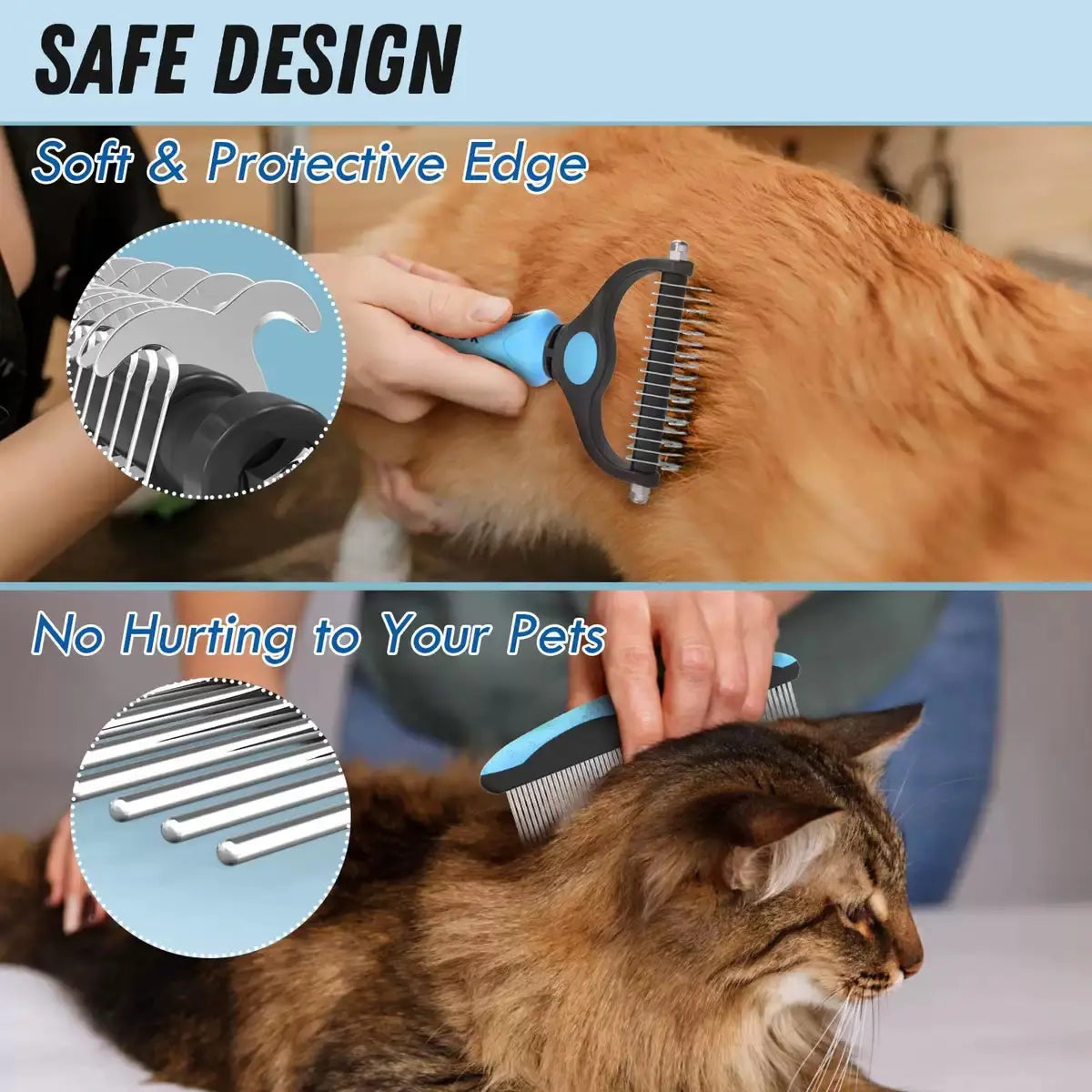 Double-Sided Detangler Comb for Cats and Dogs, Stainless Steel Pet Grooming Tool with Sectioning Comb - Detangles Fur, Brush Fleece, Ideal for Teddy/Poodle Coats, Groomer Tools, Reduces Shed
