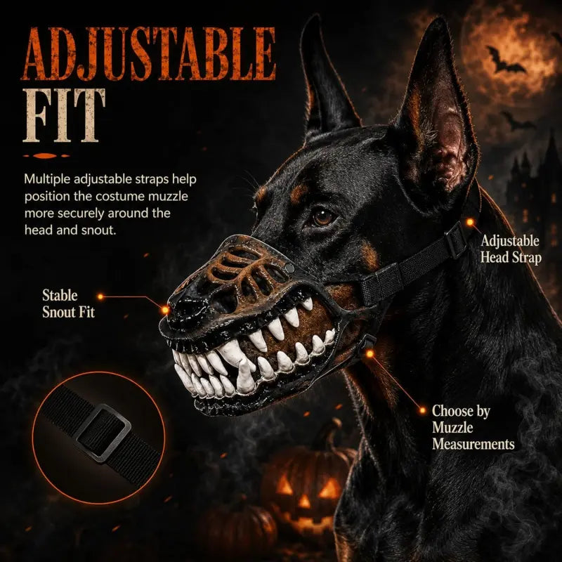 Scary Hell Hound Monster Muzzle for Dogs, Halloween Dog Costume Mask with Realistic Fangs, Natural Latex Pet Accessory with Adjustable Strap