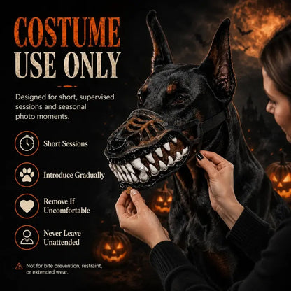 Scary Hell Hound Monster Muzzle for Dogs, Halloween Dog Costume Mask with Realistic Fangs, Natural Latex Pet Accessory with Adjustable Strap