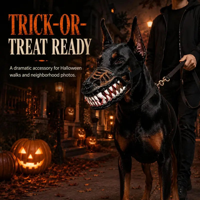 Scary Hell Hound Monster Muzzle for Dogs, Halloween Dog Costume Mask with Realistic Fangs, Natural Latex Pet Accessory with Adjustable Strap