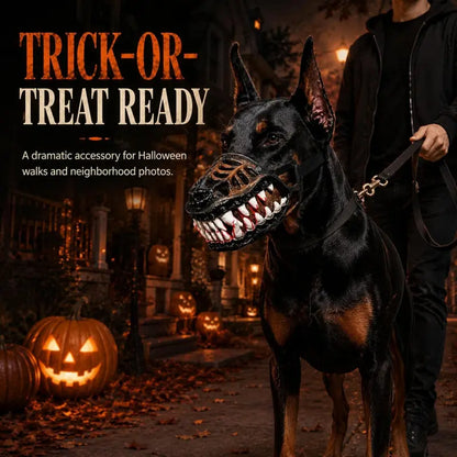 Scary Hell Hound Monster Muzzle for Dogs, Halloween Dog Costume Mask with Realistic Fangs, Natural Latex Pet Accessory with Adjustable Strap