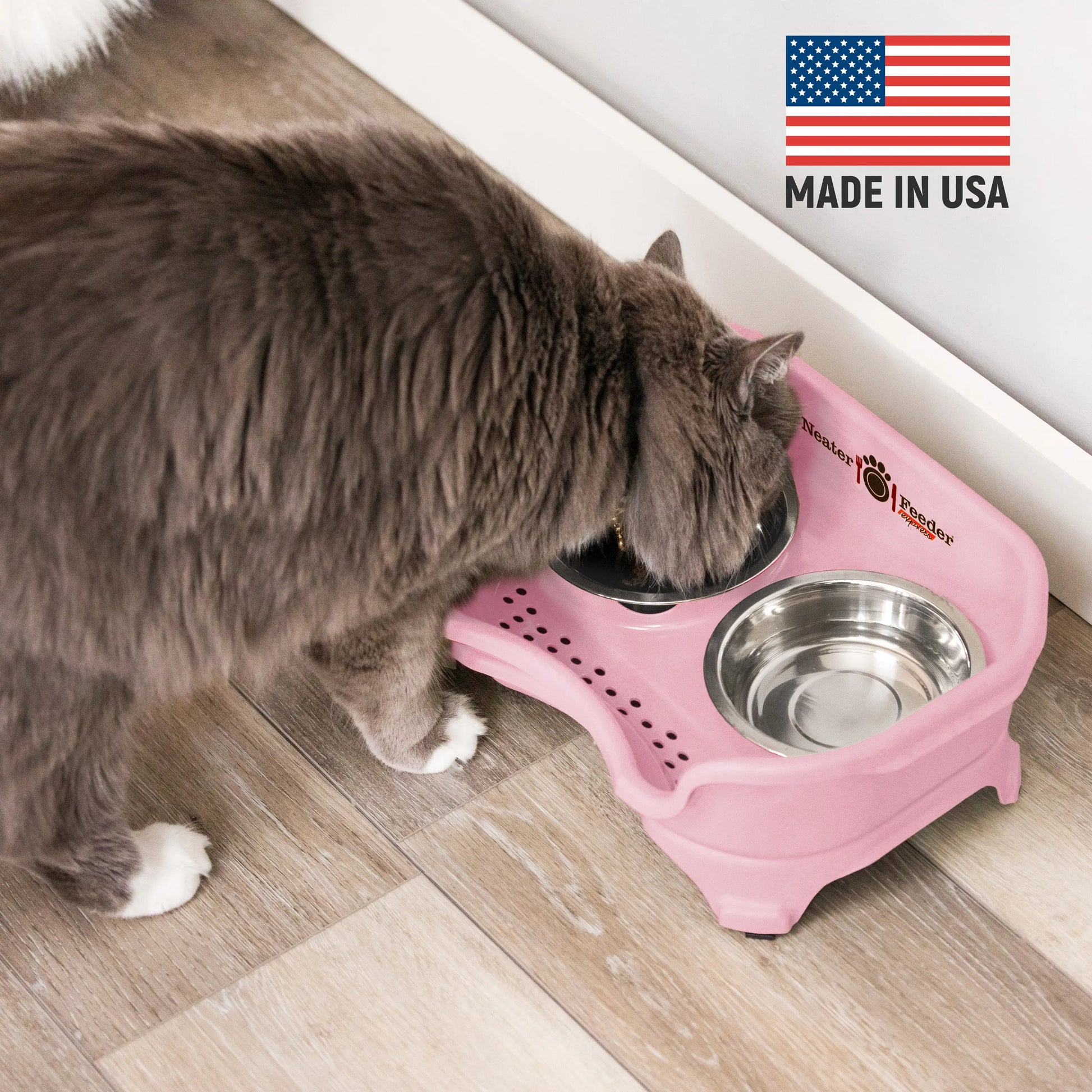 Neater Pets Neater Feeder Express for Cats - Mess Proof Pet Bowls with Raised Walls & Elevated Design for Improved Digestion - Easy to Clean & Top-Rack Dishwasher Safe - Made in the USA
