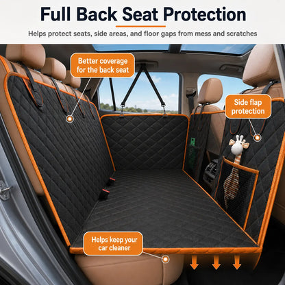 NEW! Hard Bottom Dog Car Seat Cover – Waterproof Scratchproof Back Seat Extender with Side Flaps & Storage Bags, Non-Slip 600D Oxford for Cars Suvs Trucks