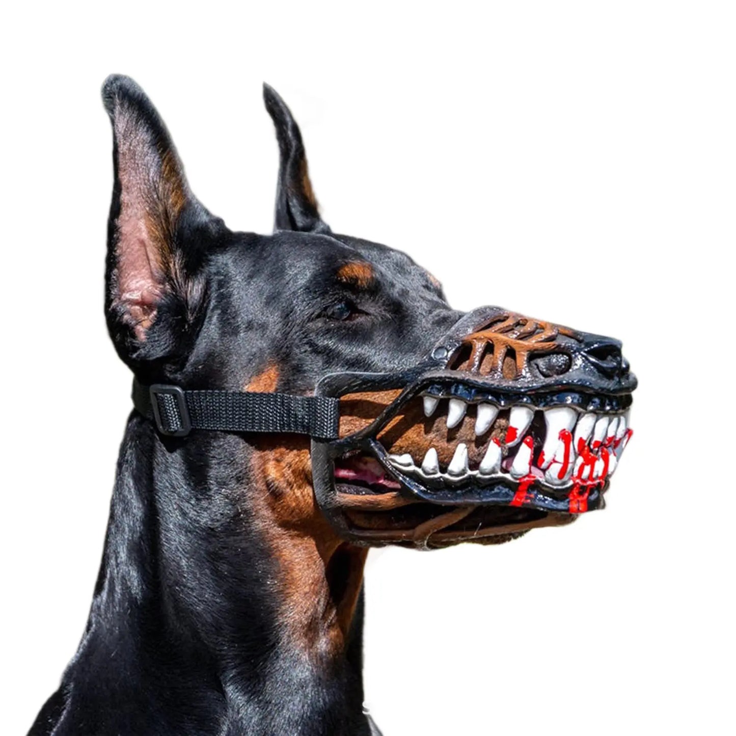 Scary Hell Hound Monster Muzzle for Dogs, Halloween Dog Costume Mask with Realistic Fangs, Natural Latex Pet Accessory with Adjustable Strap
