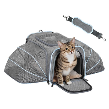 Petsfit Expandable Soft-Sided Pet Carrier for Small Cats & Dogs (Up to 9LB) - Airline Approved, Portable, Washable, 2 Extensions, Solid Fabric, Zipper Closure for Flight Travel