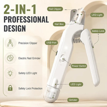 2-In-1 Dog Nail Grinder & Clippers Set with LED Lights - Stainless Steel Grooming Tool for Nail Care, Grind & Clip Safe Trim for Small, Medium, Large Dogs & Cats