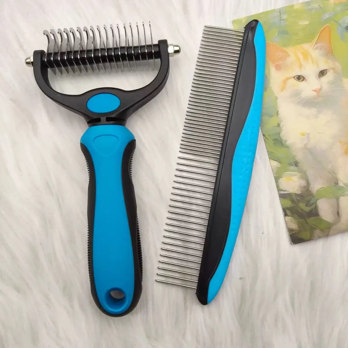 Double-Sided Detangler Comb for Cats and Dogs, Stainless Steel Pet Grooming Tool with Sectioning Comb - Detangles Fur, Brush Fleece, Ideal for Teddy/Poodle Coats, Groomer Tools, Reduces Shed