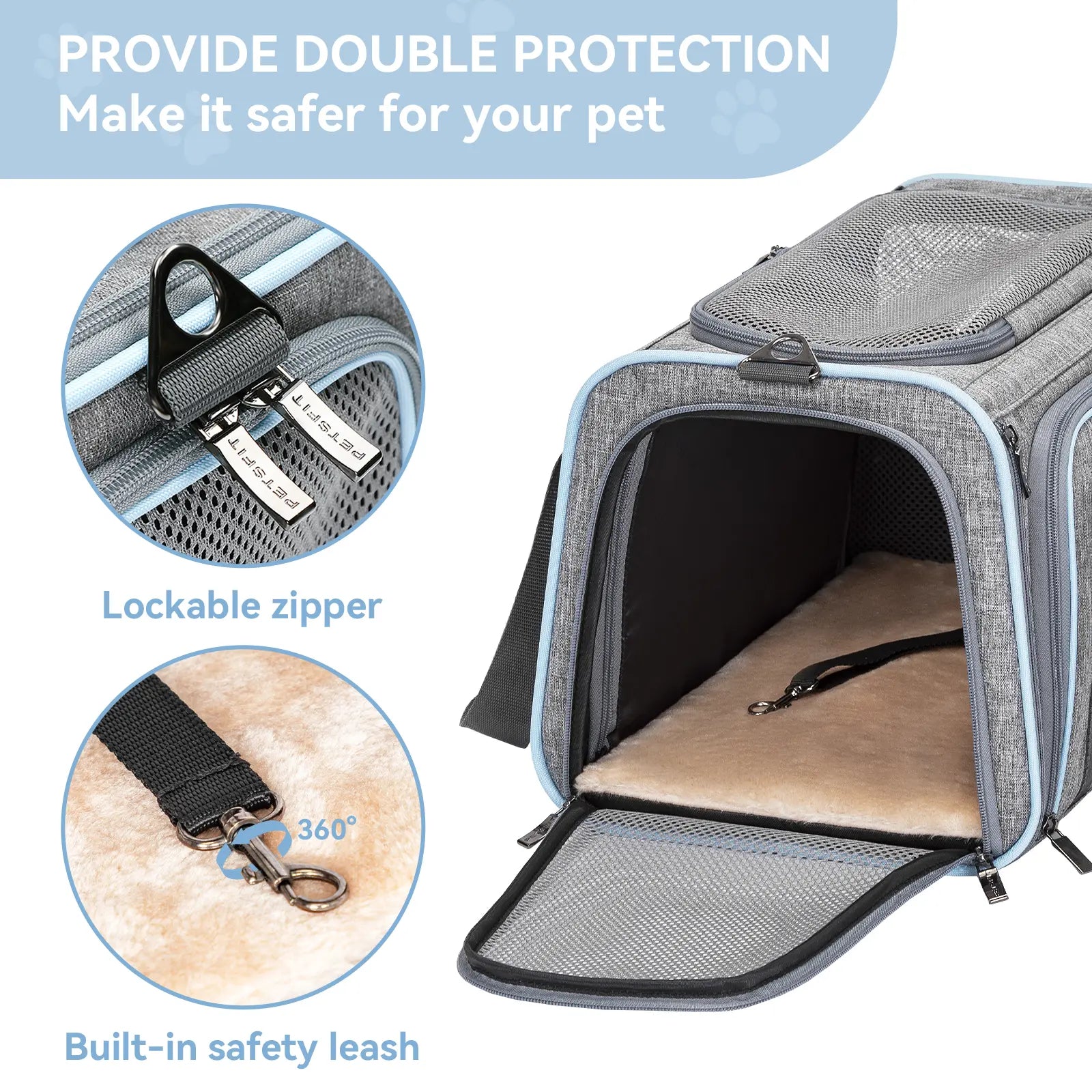 Petsfit Expandable Soft-Sided Pet Carrier for Small Cats & Dogs (Up to 9LB) - Airline Approved, Portable, Washable, 2 Extensions, Solid Fabric, Zipper Closure for Flight Travel