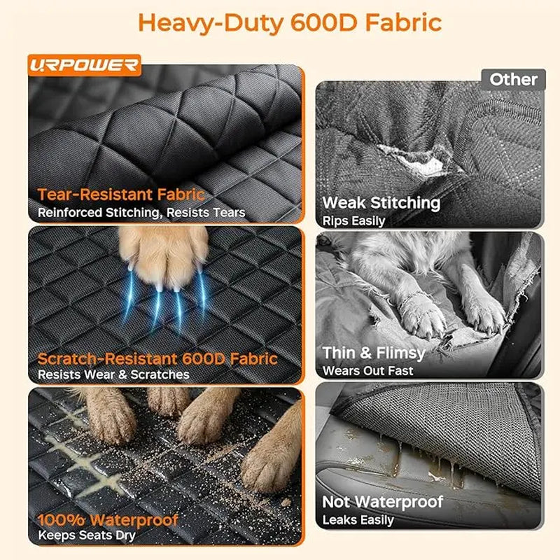 Dog Car Seat Cover - Universal Fit, Waterproof Fabric, Scratchproof, Non-Slip, Washable Pet Back Seat Travel Mat for All Seasons