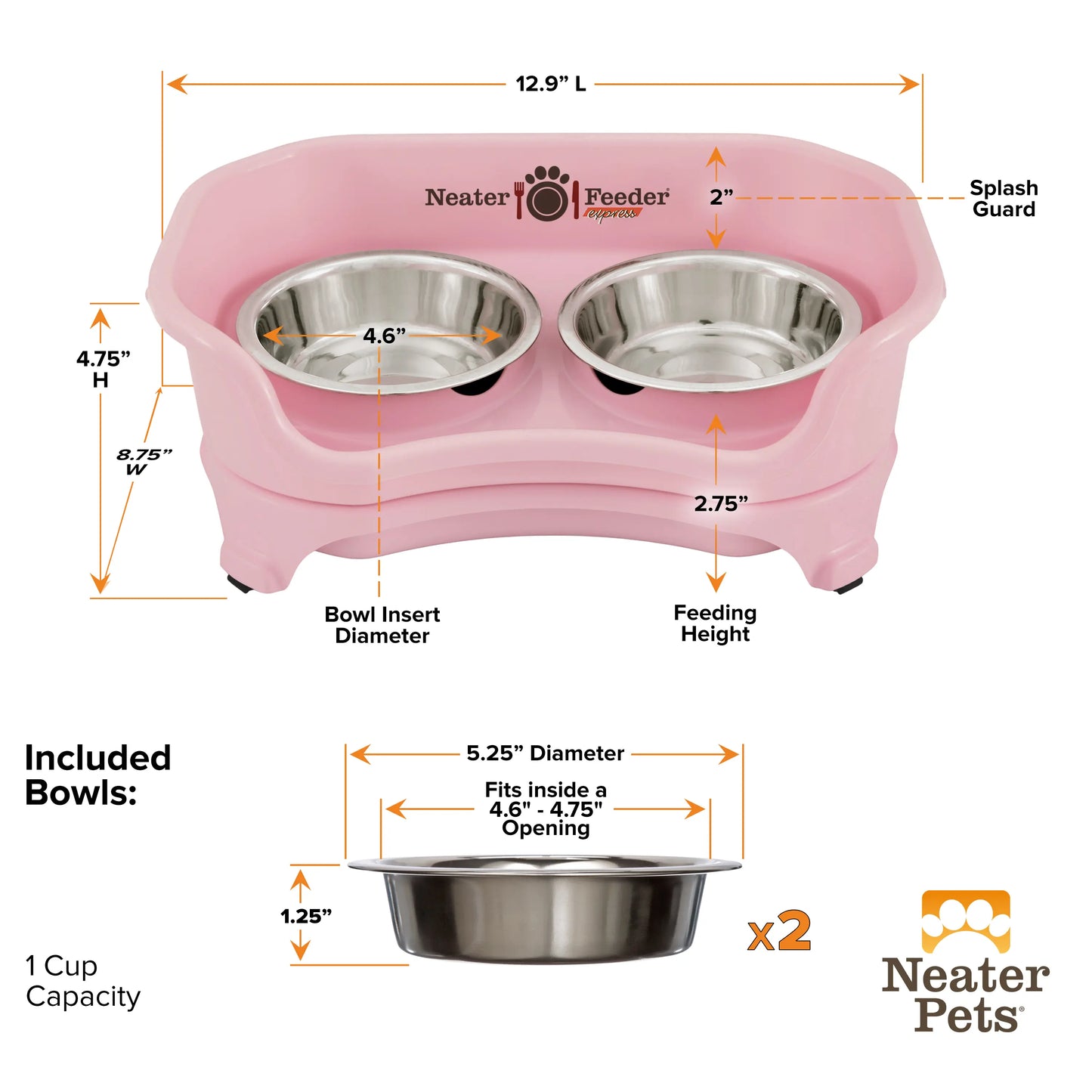 Neater Pets Neater Feeder Express for Cats - Mess Proof Pet Bowls with Raised Walls & Elevated Design for Improved Digestion - Easy to Clean & Top-Rack Dishwasher Safe - Made in the USA