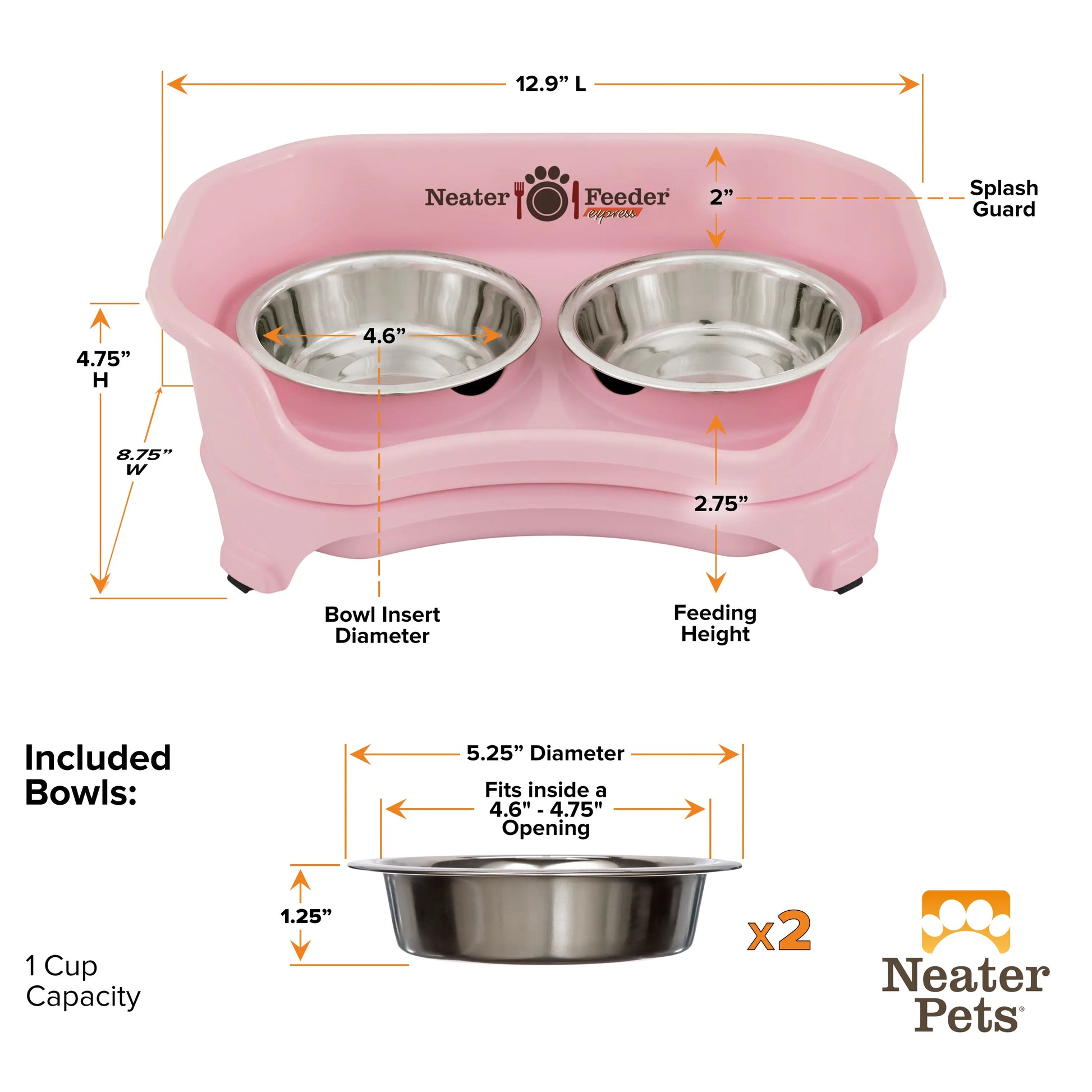 Neater Pets Neater Feeder Express for Cats - Mess Proof Pet Bowls with Raised Walls & Elevated Design for Improved Digestion - Easy to Clean & Top-Rack Dishwasher Safe - Made in the USA