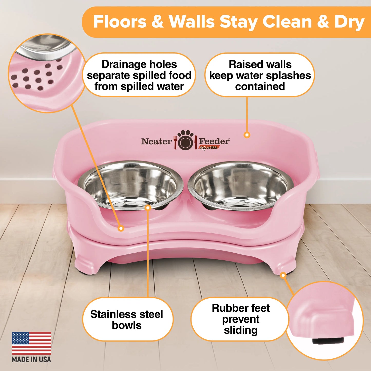 Neater Pets Neater Feeder Express for Cats - Mess Proof Pet Bowls with Raised Walls & Elevated Design for Improved Digestion - Easy to Clean & Top-Rack Dishwasher Safe - Made in the USA
