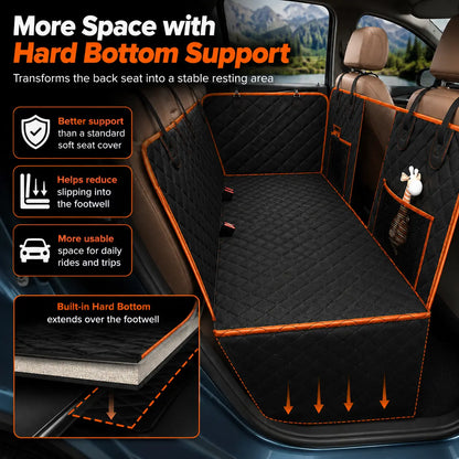 NEW! Hard Bottom Dog Car Seat Cover – Waterproof Scratchproof Back Seat Extender with Side Flaps & Storage Bags, Non-Slip 600D Oxford for Cars Suvs Trucks