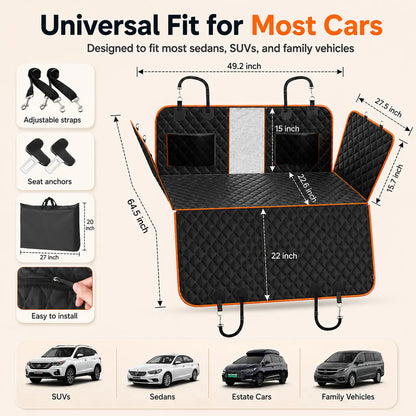 NEW! Hard Bottom Dog Car Seat Cover – Waterproof Scratchproof Back Seat Extender with Side Flaps & Storage Bags, Non-Slip 600D Oxford for Cars Suvs Trucks