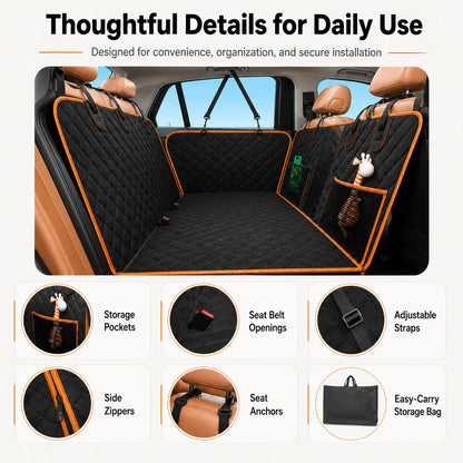 NEW! Hard Bottom Dog Car Seat Cover – Waterproof Scratchproof Back Seat Extender with Side Flaps & Storage Bags, Non-Slip 600D Oxford for Cars Suvs Trucks