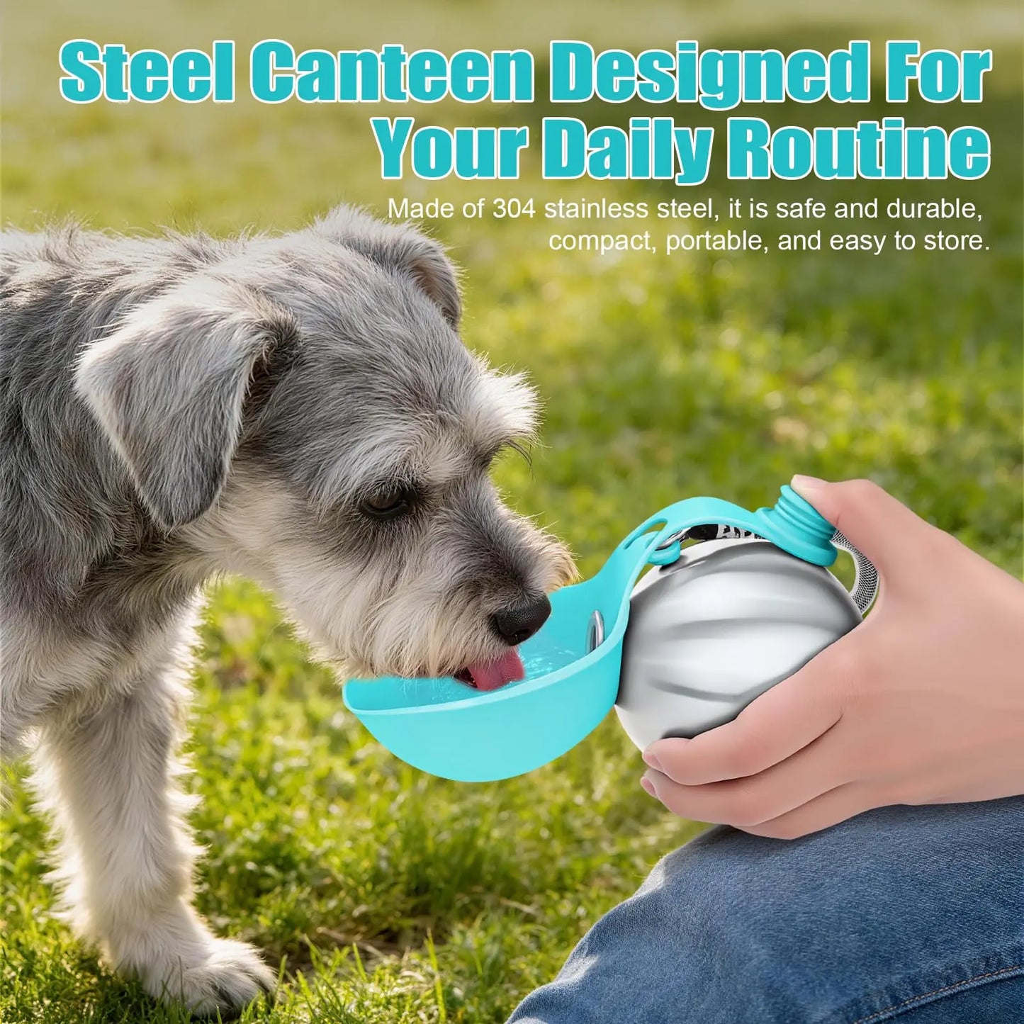 Lumikata 2-in-1 Portable Dog Water Bottle and Bowl - 10oz Stainless Steel, Leak-Proof Design for Walking and Travel