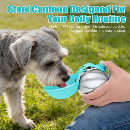 Lumikata 2-in-1 Portable Dog Water Bottle and Bowl - 10oz Stainless Steel, Leak-Proof Design for Walking and Travel