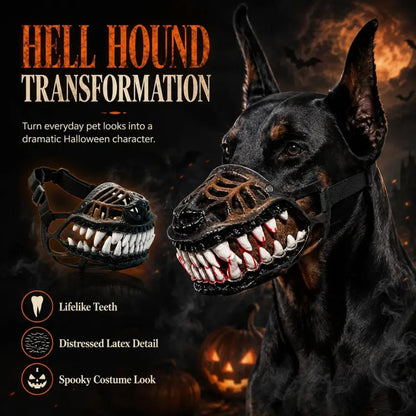 Scary Hell Hound Monster Muzzle for Dogs, Halloween Dog Costume Mask with Realistic Fangs, Natural Latex Pet Accessory with Adjustable Strap
